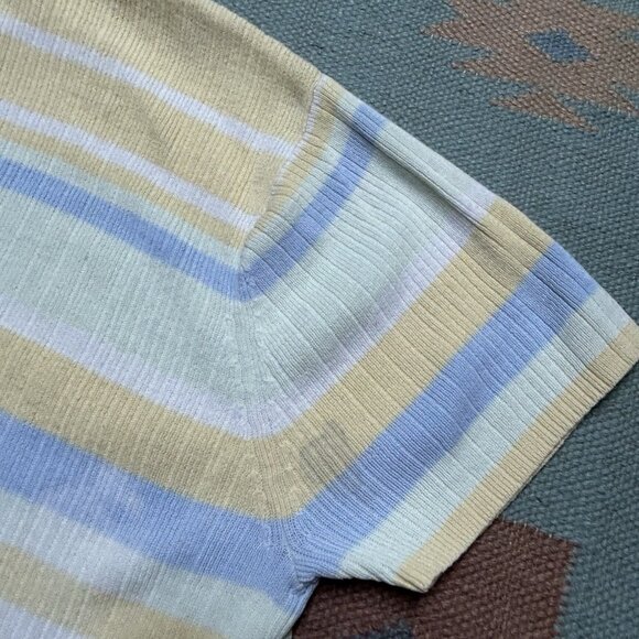 Vintage ribbed polo shirt short sleeve multicolor striped pullover women L/XL - Picture 12 of 12